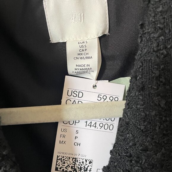 H&M Black Tweed Double Breasted Blazer Size Small - Picture 2 of 3